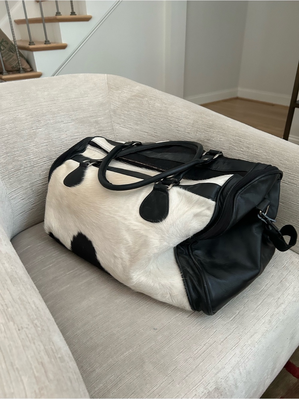 Black & White Cowhide Leather Tote Bag